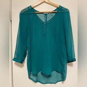 Kimchi Blue Teal Sheer V-Neck Blouse